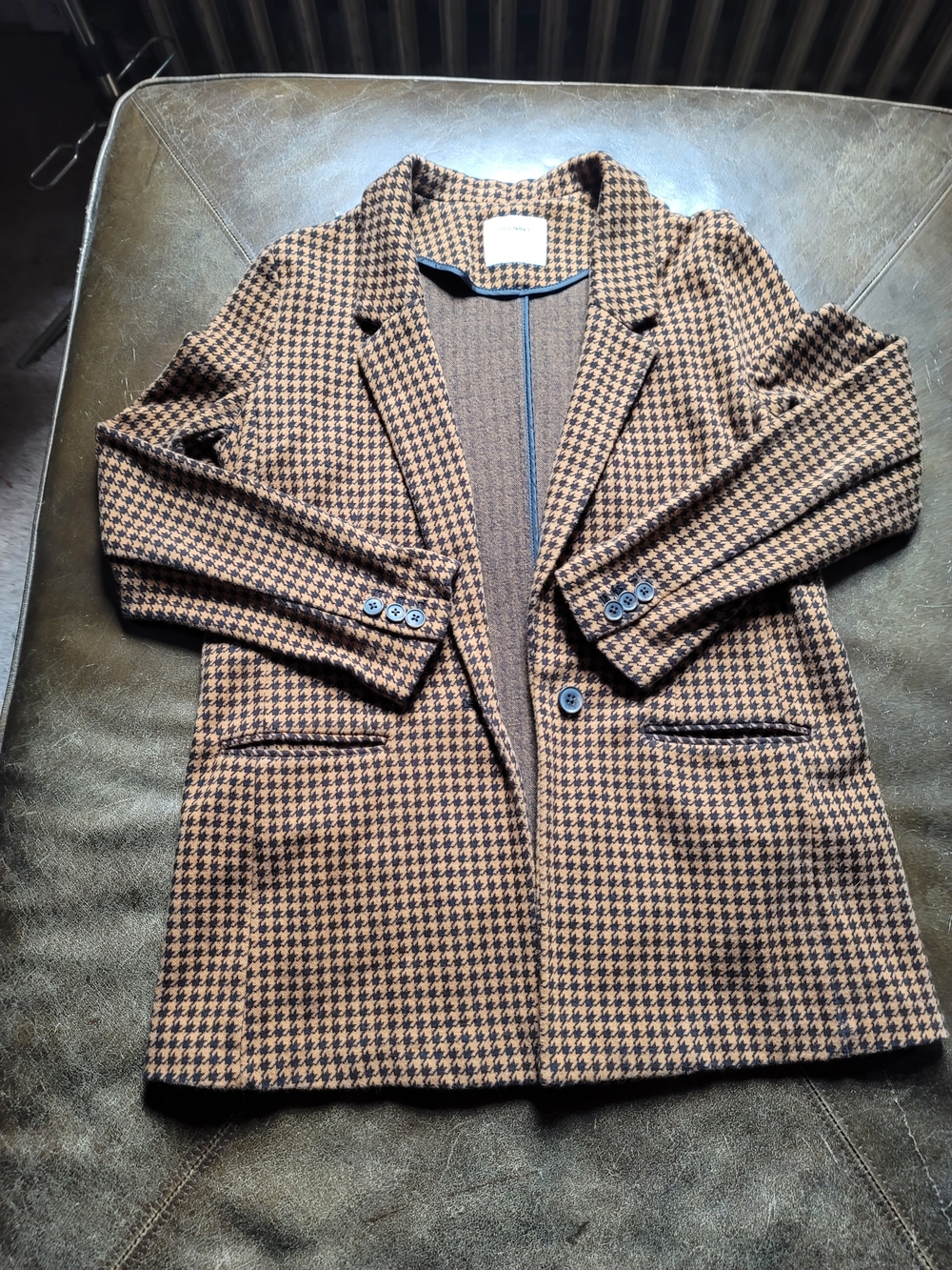 Old Navy Brown and Black Houndstooth Single-Button Blazer S